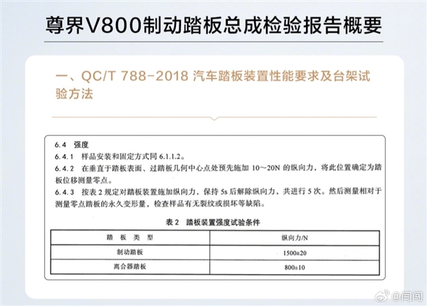尊界V800车主博主闫闯晒官方升级刹车踏板细节：11月更新 包含S800车型