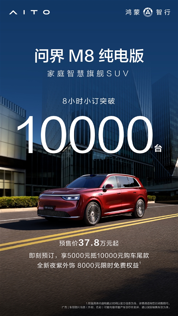 37.98万起大把人买!问界M8纯电预售8小时订单破万